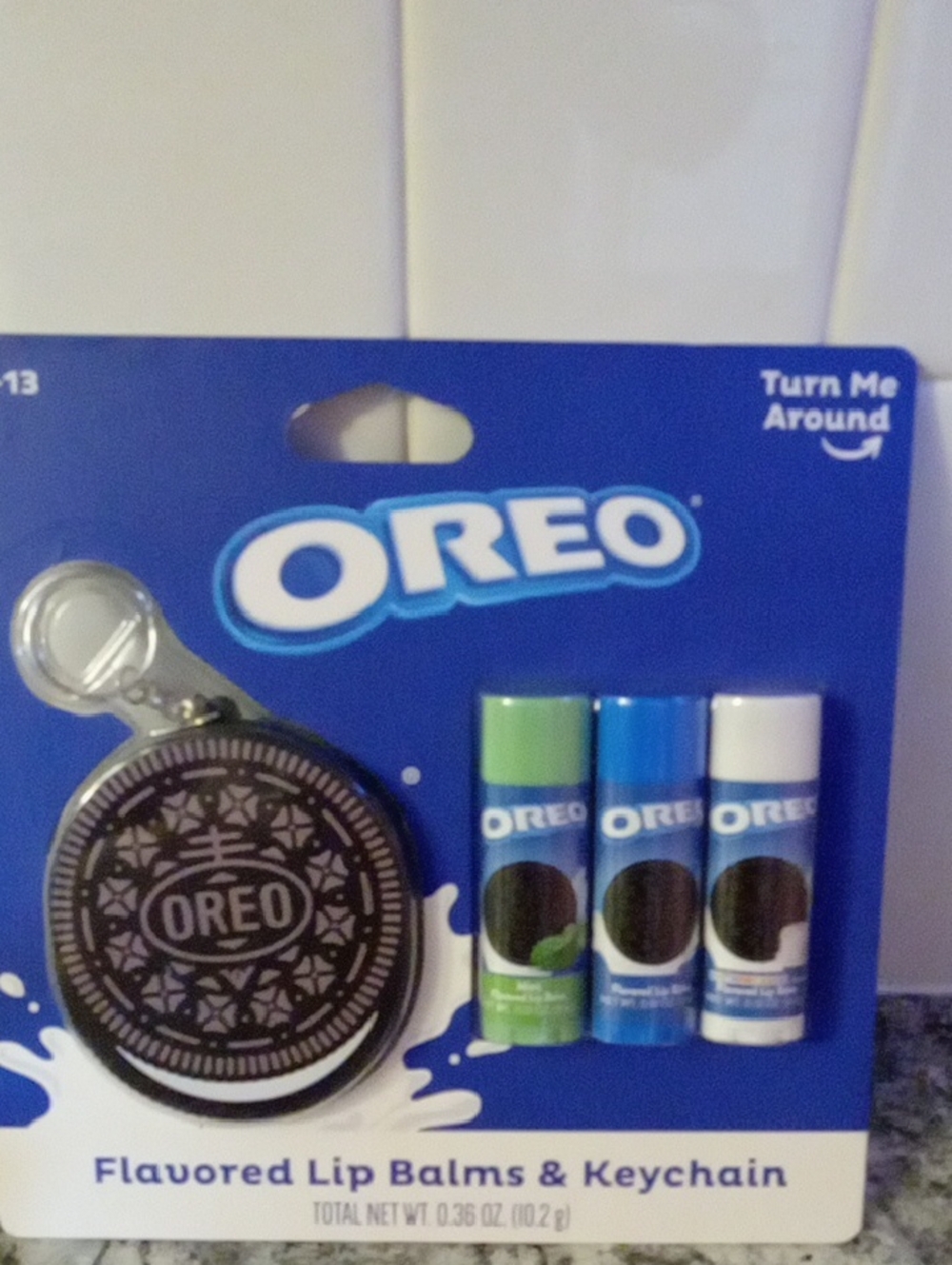 Oreo Lip Balms & Keychain - Green, Blue, White